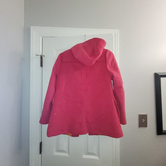 Lands End Girls Hot pink duffle coat lined in orange size large - Picture 2 of 5